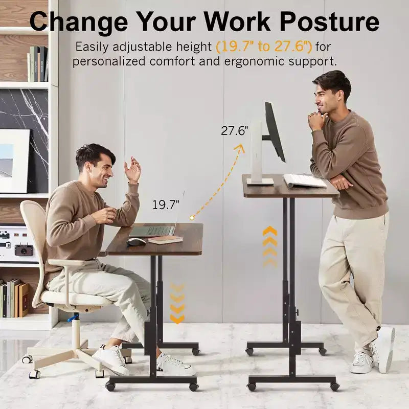 VECELO Small Standing Desk Adjustable Height, Mobile Computer Workstations with Wheels, Portable Rolling Laptop Table for Office