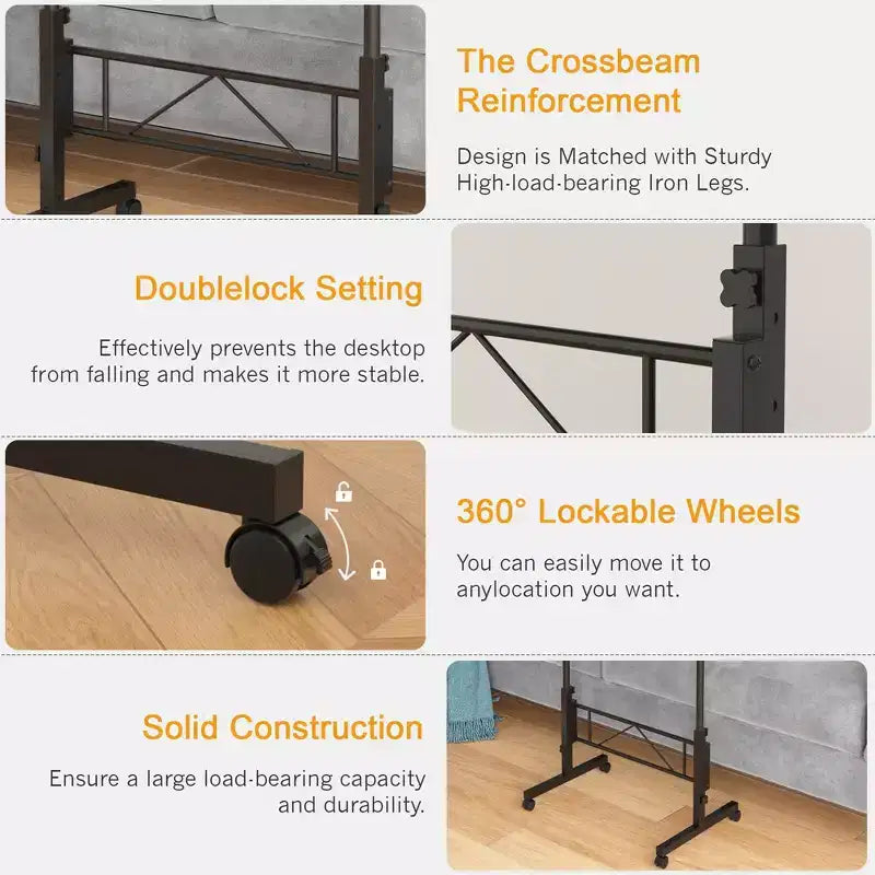 VECELO Small Standing Desk Adjustable Height, Mobile Computer Workstations with Wheels, Portable Rolling Laptop Table for Office