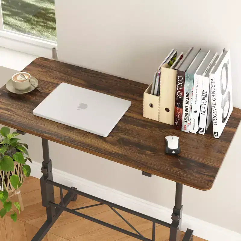 VECELO Small Standing Desk Adjustable Height, Mobile Computer Workstations with Wheels, Portable Rolling Laptop Table for Office