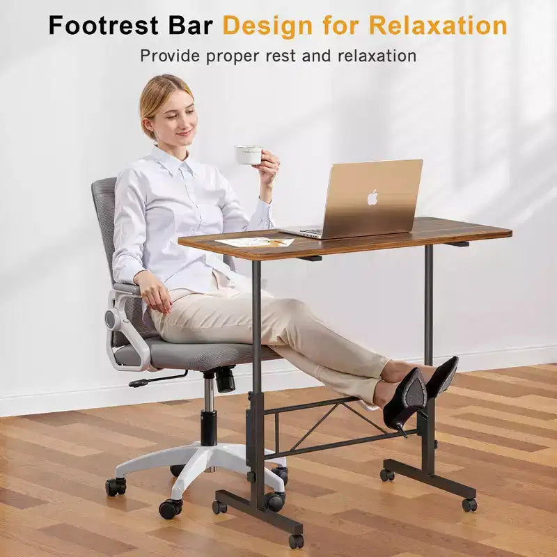 VECELO Small Standing Desk Adjustable Height, Mobile Computer Workstations with Wheels, Portable Rolling Laptop Table for Office