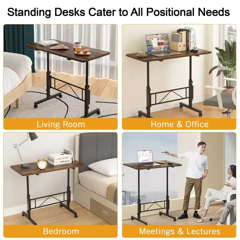 VECELO Small Standing Desk Adjustable Height, Mobile Computer Workstations with Wheels, Portable Rolling Laptop Table for Office