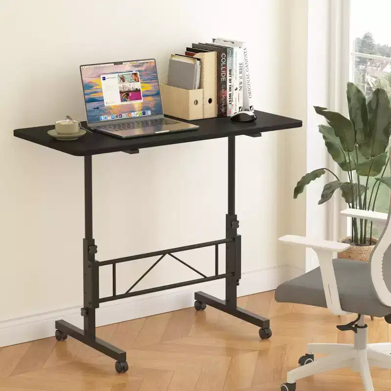 VECELO Small Standing Desk Adjustable Height, Mobile Computer Workstations with Wheels, Portable Rolling Laptop Table for Office