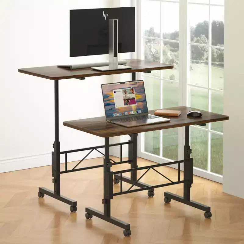 VECELO Small Standing Desk Adjustable Height, Mobile Computer Workstations with Wheels, Portable Rolling Laptop Table for Office
