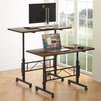 VECELO Small Standing Desk Adjustable Height, Mobile Computer Workstations with Wheels, Portable Rolling Laptop Table for Office