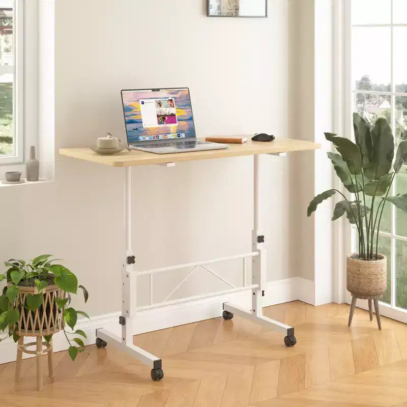 VECELO Small Standing Desk Adjustable Height, Mobile Computer Workstations with Wheels, Portable Rolling Laptop Table for Office