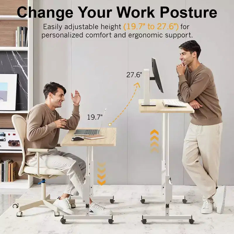 VECELO Small Standing Desk Adjustable Height, Mobile Computer Workstations with Wheels, Portable Rolling Laptop Table for Office