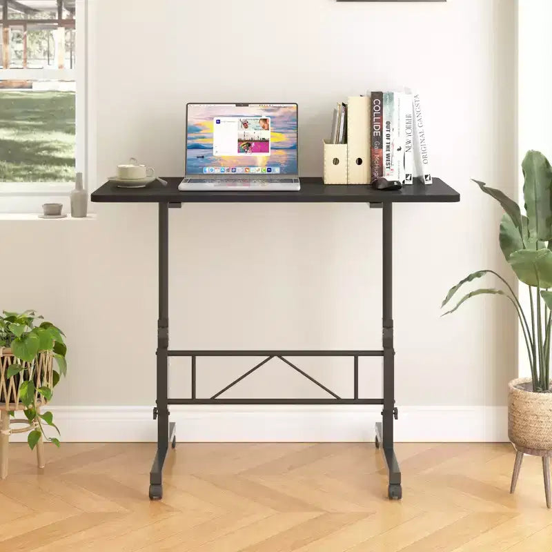 VECELO Small Standing Desk Adjustable Height, Mobile Computer Workstations with Wheels, Portable Rolling Laptop Table for Office