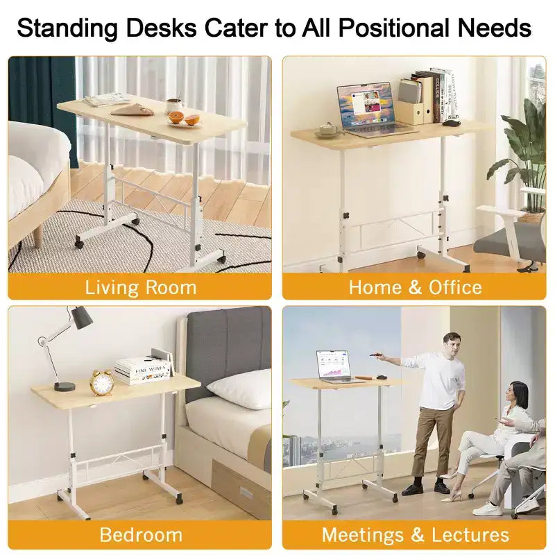 VECELO Small Standing Desk Adjustable Height, Mobile Computer Workstations with Wheels, Portable Rolling Laptop Table for Office