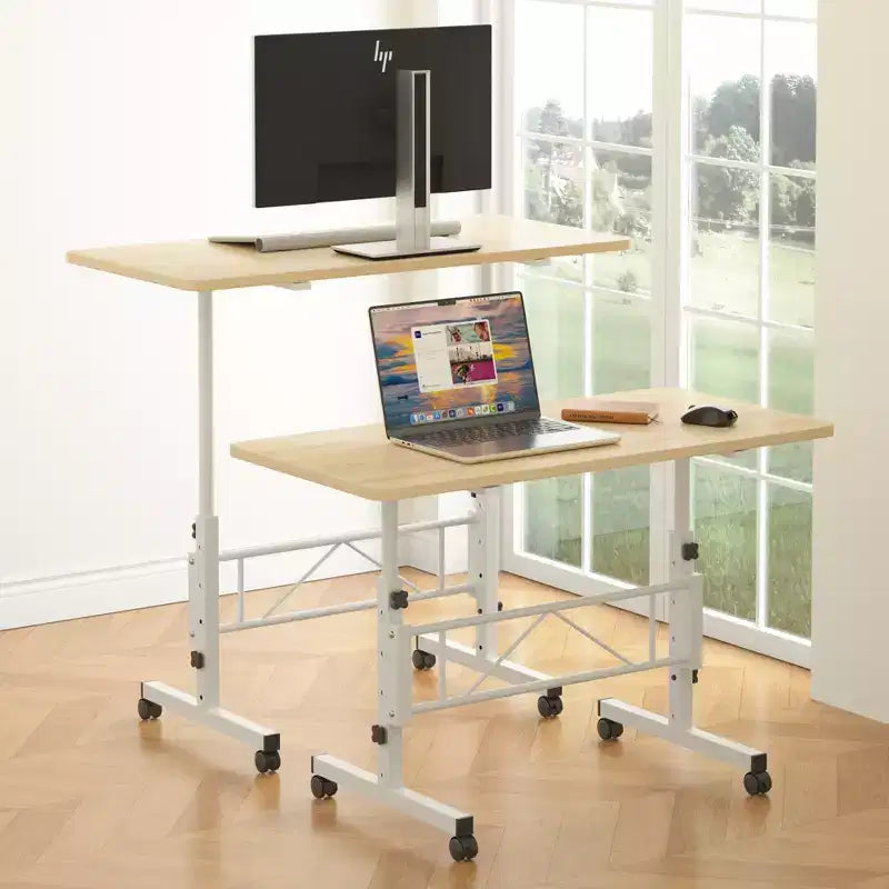 VECELO Small Standing Desk Adjustable Height, Mobile Computer Workstations with Wheels, Portable Rolling Laptop Table for Office