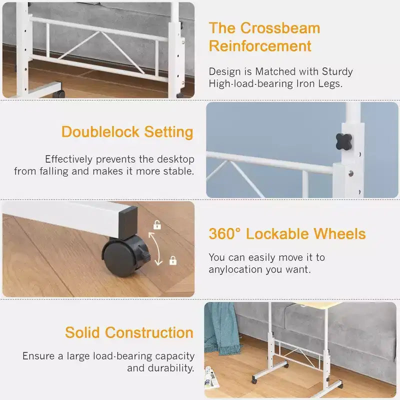 VECELO Small Standing Desk Adjustable Height, Mobile Computer Workstations with Wheels, Portable Rolling Laptop Table for Office
