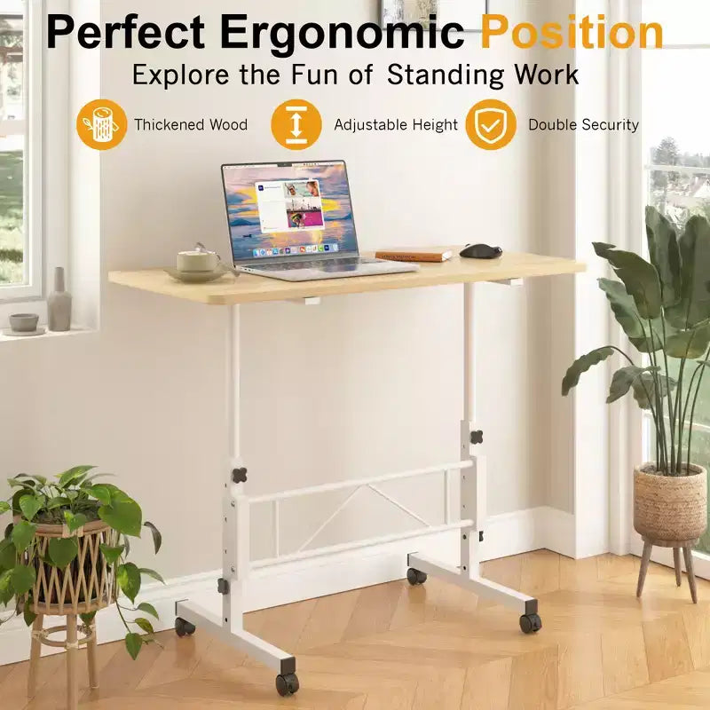 VECELO Small Standing Desk Adjustable Height, Mobile Computer Workstations with Wheels, Portable Rolling Laptop Table for Office