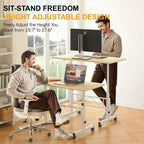 VECELO Small Standing Desk Adjustable Height, Mobile Computer Workstations with Wheels, Portable Rolling Laptop Table for Office