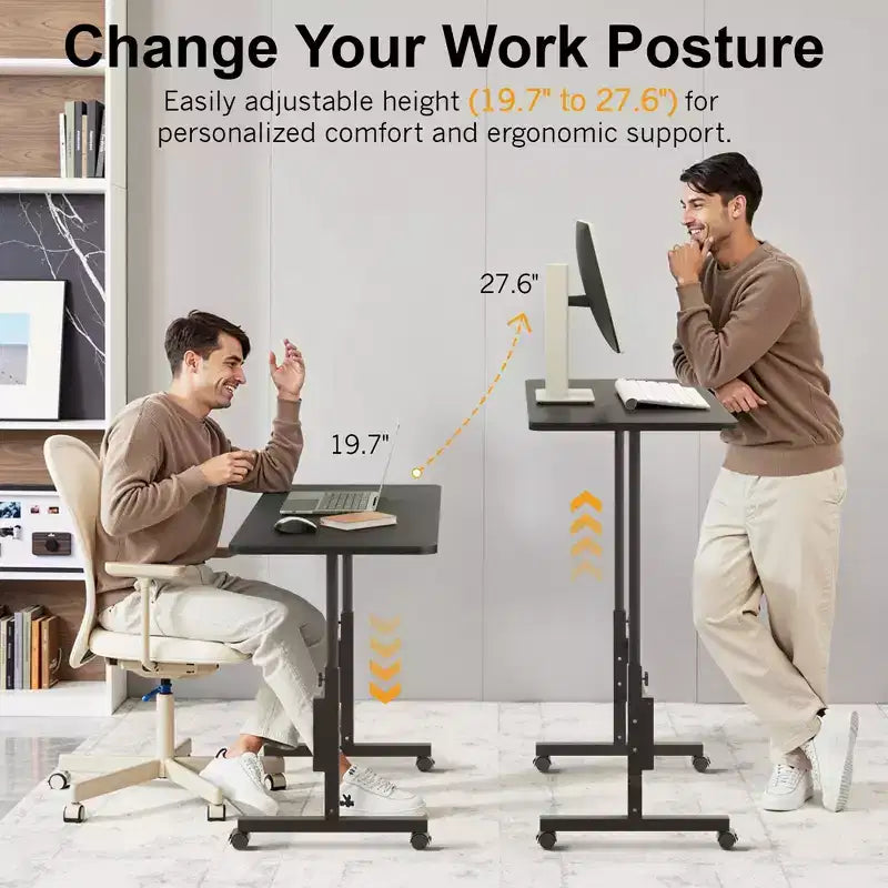 VECELO Small Standing Desk Adjustable Height, Mobile Computer Workstations with Wheels, Portable Rolling Laptop Table for Office