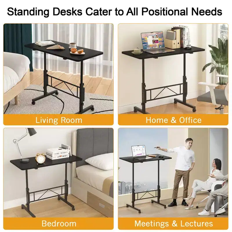 VECELO Small Standing Desk Adjustable Height, Mobile Computer Workstations with Wheels, Portable Rolling Laptop Table for Office
