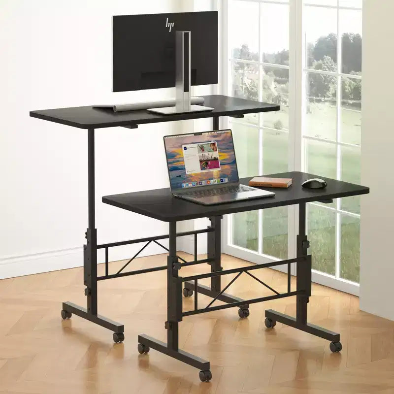 VECELO Small Standing Desk Adjustable Height, Mobile Computer Workstations with Wheels, Portable Rolling Laptop Table for Office
