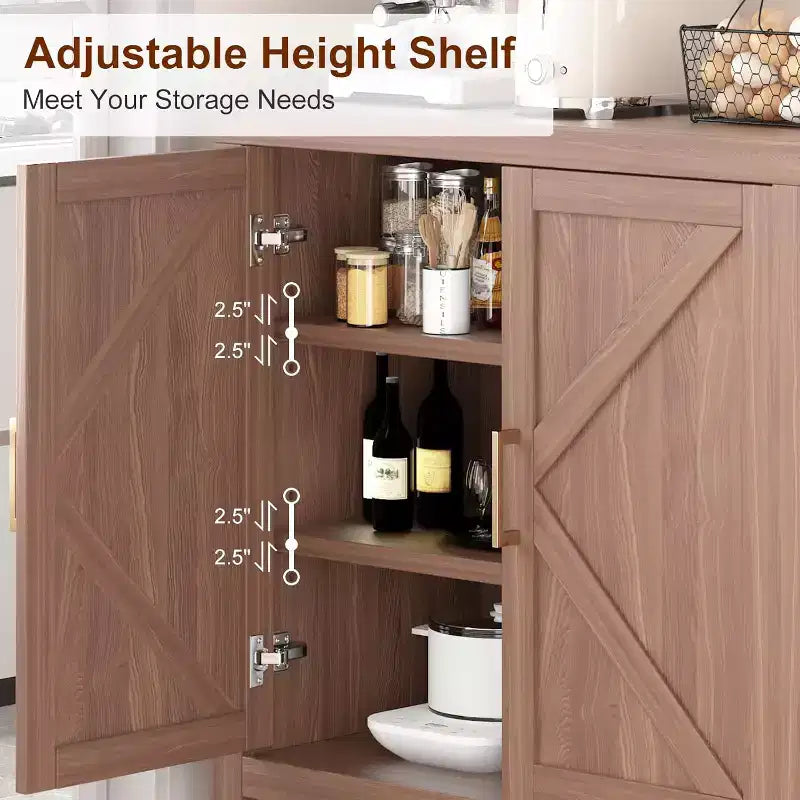 30 Inch Farmhouse Storage Cabinet, X-Shaped Double Door Kitchen Storage with 2 Adjustable Shelves