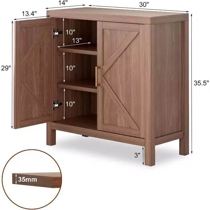 30 Inch Farmhouse Storage Cabinet, X-Shaped Double Door Kitchen Storage with 2 Adjustable Shelves