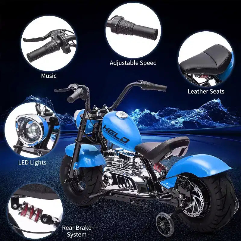 Youth Electric Motorcycle, 36V 350W Brushless Off-Road with 16.5mph, Music Player, Spring Suspension, LED Lights and Leather Seat