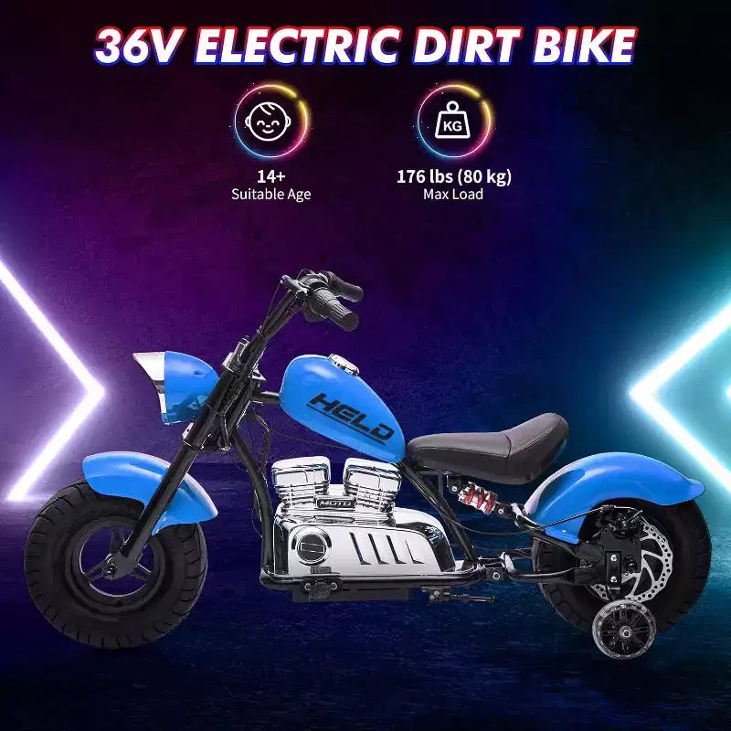 Youth Electric Motorcycle, 36V 350W Brushless Off-Road with 16.5mph, Music Player, Spring Suspension, LED Lights and Leather Seat