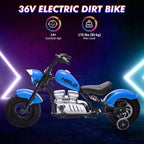 Youth Electric Motorcycle, 36V 350W Brushless Off-Road with 16.5mph, Music Player, Spring Suspension, LED Lights and Leather Seat