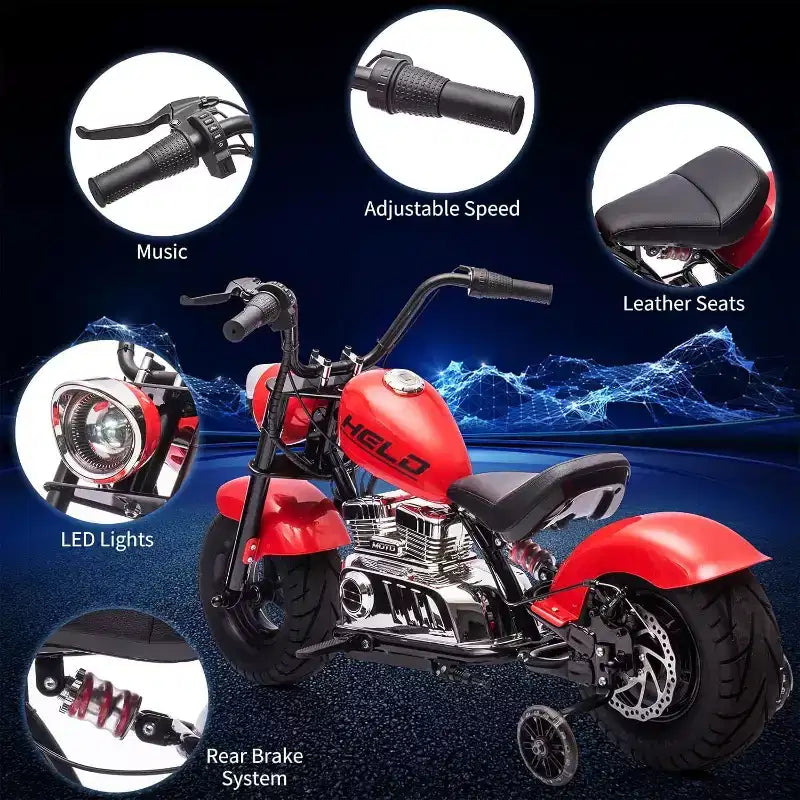 Youth Electric Motorcycle, 36V 350W Brushless Off-Road with 16.5mph, Music Player, Spring Suspension, LED Lights and Leather Seat