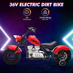 Youth Electric Motorcycle, 36V 350W Brushless Off-Road with 16.5mph, Music Player, Spring Suspension, LED Lights and Leather Seat