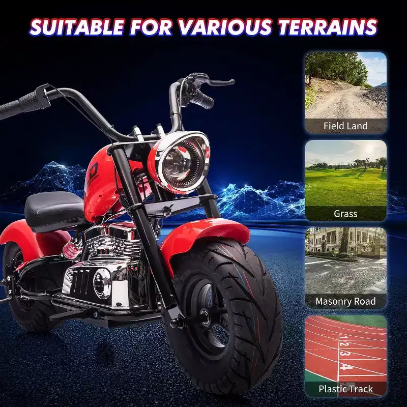 Youth Electric Motorcycle, 36V 350W Brushless Off-Road with 16.5mph, Music Player, Spring Suspension, LED Lights and Leather Seat