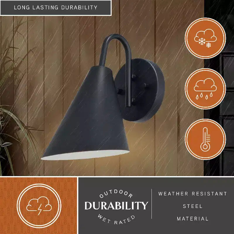 VAXCEL Hanson Steel 1 Light LED Compatible Matte Black and White Contemporary Dark Sky Indoor Outdoor Wall Sconce
