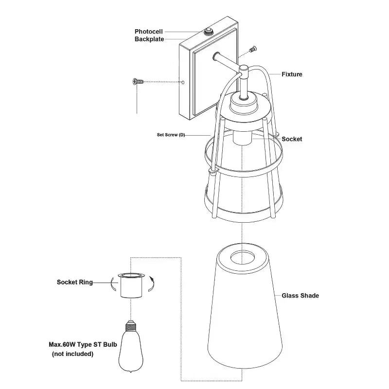 VAXCEL Portage Park 1 Light Black Dusk to Dawn Outdoor Wall Lantern Clear Glass