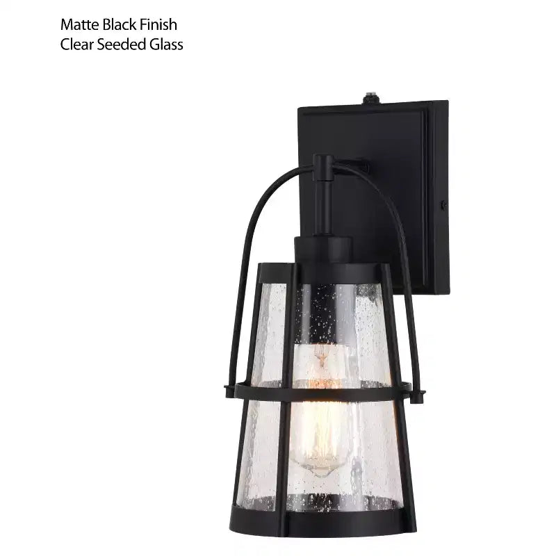 VAXCEL Portage Park 1 Light Black Dusk to Dawn Outdoor Wall Lantern Clear Glass