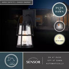 VAXCEL Portage Park 1 Light Black Dusk to Dawn Outdoor Wall Lantern Clear Glass