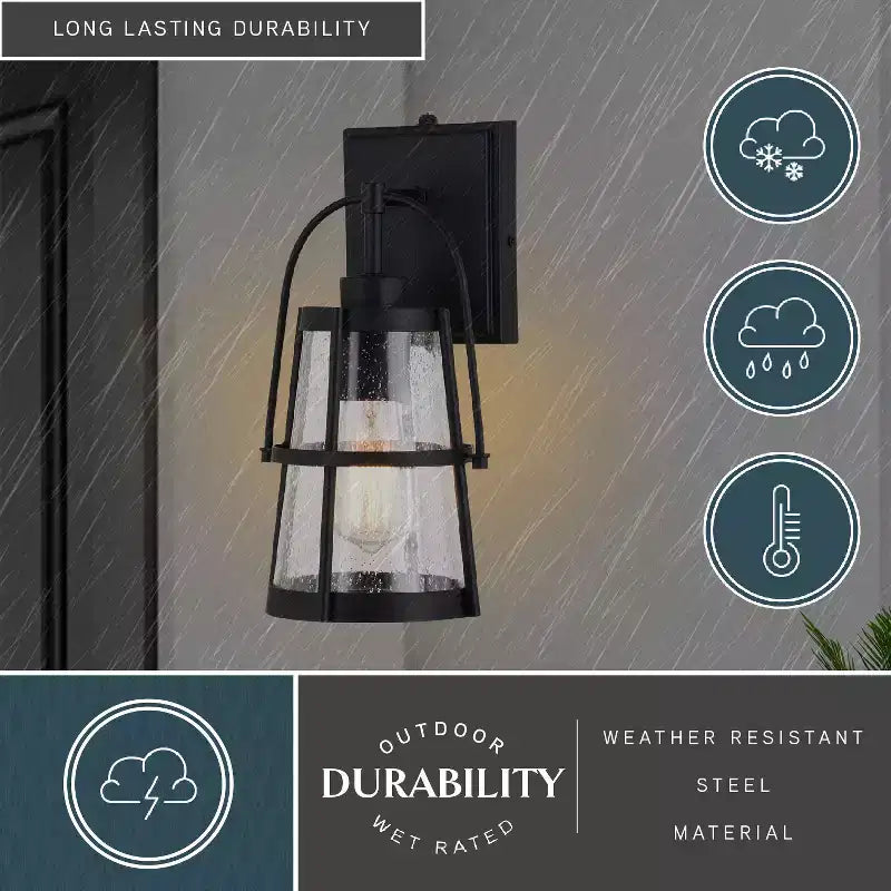 VAXCEL Portage Park 1 Light Black Dusk to Dawn Outdoor Wall Lantern Clear Glass