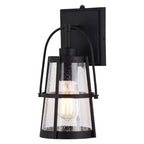 VAXCEL Portage Park 1 Light Black Dusk to Dawn Outdoor Wall Lantern Clear Glass
