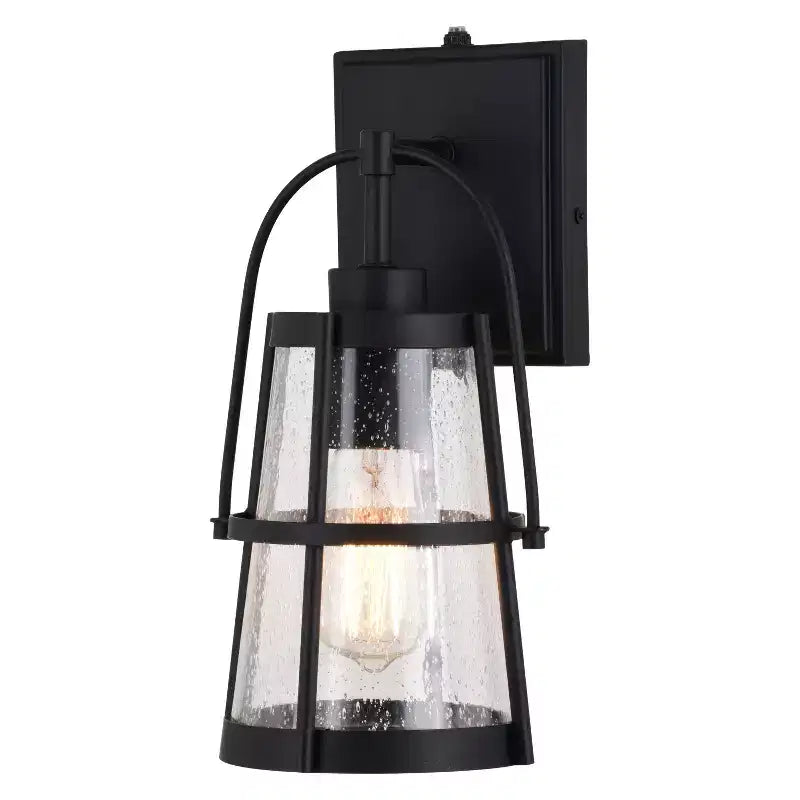 VAXCEL Portage Park 1 Light Black Dusk to Dawn Outdoor Wall Lantern Clear Glass