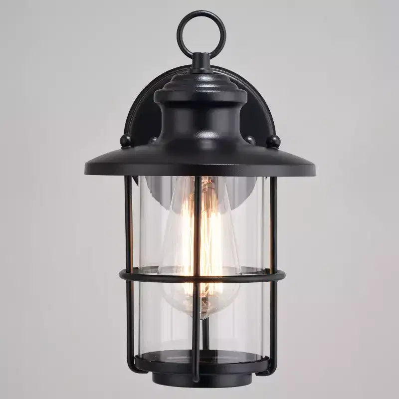 VAXCEL Lake Shore Steel 1 Light LED Compatible Black Coastal Outdoor Wall Lantern Clear Glass