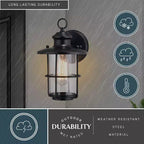 VAXCEL Lake Shore Steel 1 Light LED Compatible Black Coastal Outdoor Wall Lantern Clear Glass