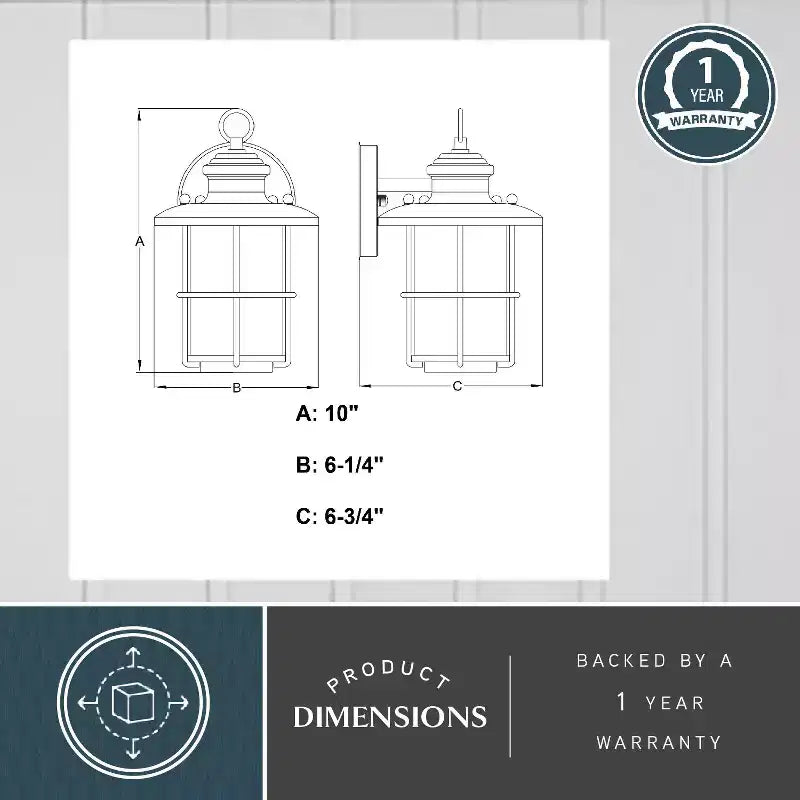 VAXCEL Lake Shore Steel 1 Light LED Compatible Black Coastal Outdoor Wall Lantern Clear Glass