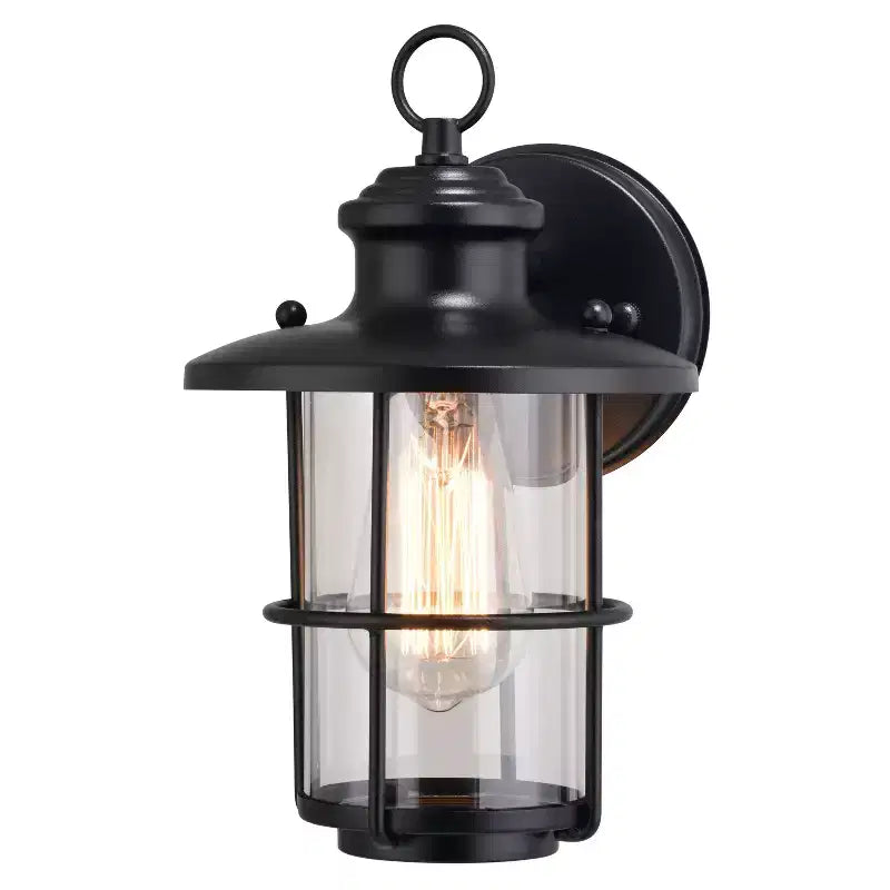 VAXCEL Lake Shore Steel 1 Light LED Compatible Black Coastal Outdoor Wall Lantern Clear Glass