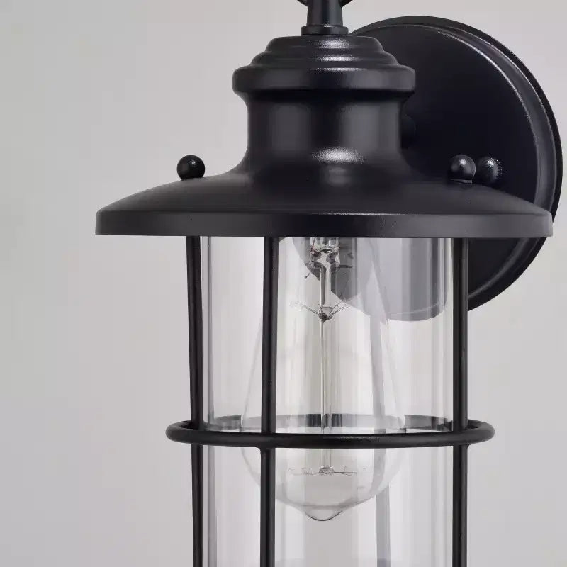 VAXCEL Lake Shore Steel 1 Light LED Compatible Black Coastal Outdoor Wall Lantern Clear Glass