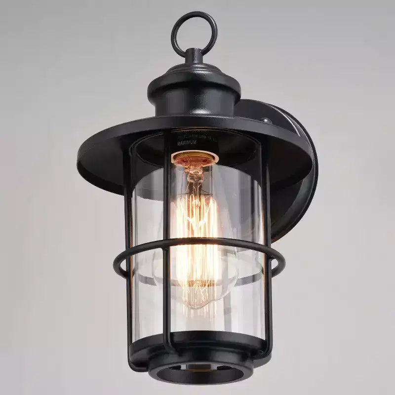 VAXCEL Lake Shore Steel 1 Light LED Compatible Black Coastal Outdoor Wall Lantern Clear Glass