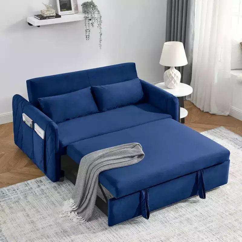 MAYEERTY Modern Convertible Sofa Bed with Arm Pockets & Adjustable Back