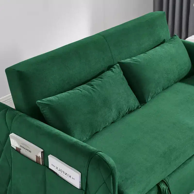 MAYEERTY Modern Convertible Sofa Bed with Arm Pockets & Adjustable Back