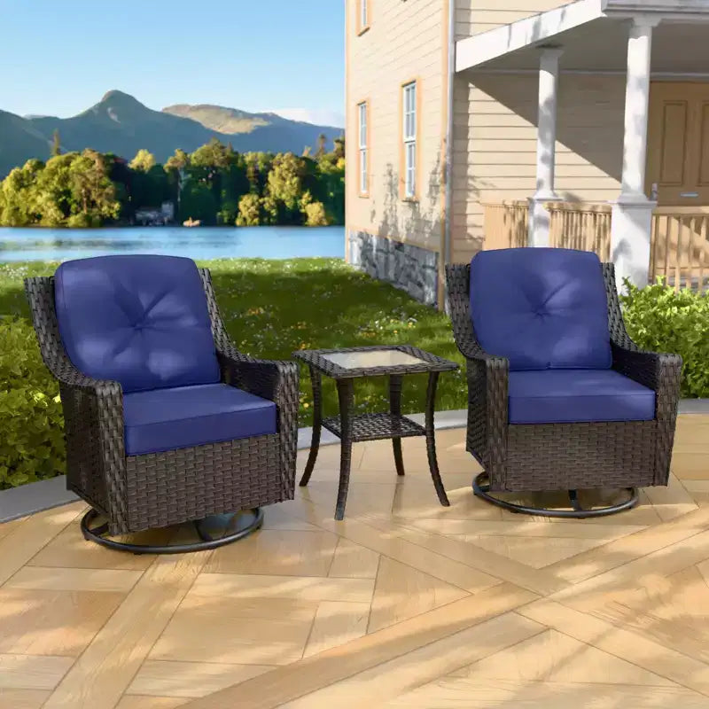EAGLE PEAK Azure Bay 3 Piece Outdoor Wicker Bistro Set, Patio Swivel Rocking Chairs with Side Table
