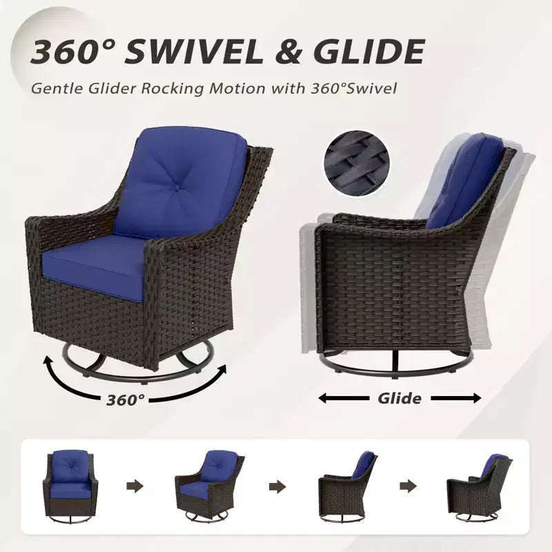 EAGLE PEAK Azure Bay 3 Piece Outdoor Wicker Bistro Set, Patio Swivel Rocking Chairs with Side Table