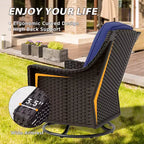 EAGLE PEAK Azure Bay 3 Piece Outdoor Wicker Bistro Set, Patio Swivel Rocking Chairs with Side Table