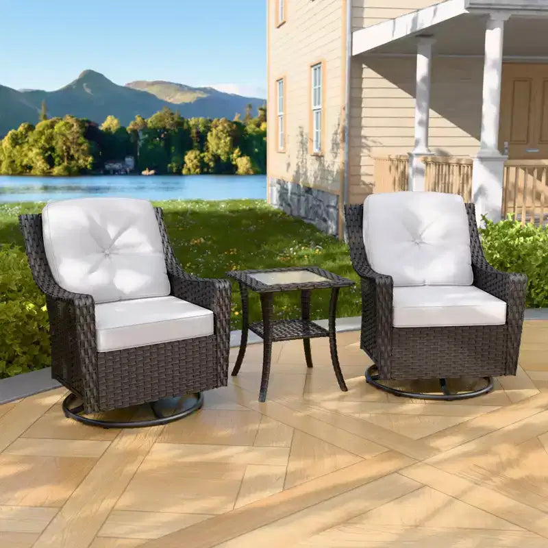 EAGLE PEAK Azure Bay 3 Piece Outdoor Wicker Bistro Set, Patio Swivel Rocking Chairs with Side Table