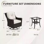 EAGLE PEAK Azure Bay 3 Piece Outdoor Wicker Bistro Set, Patio Swivel Rocking Chairs with Side Table