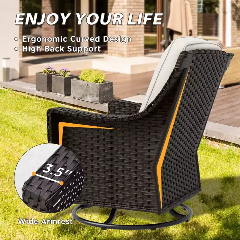 EAGLE PEAK Azure Bay 3 Piece Outdoor Wicker Bistro Set, Patio Swivel Rocking Chairs with Side Table