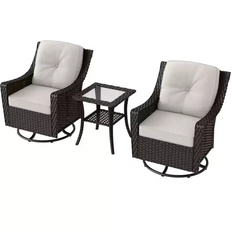 EAGLE PEAK Azure Bay 3 Piece Outdoor Wicker Bistro Set, Patio Swivel Rocking Chairs with Side Table