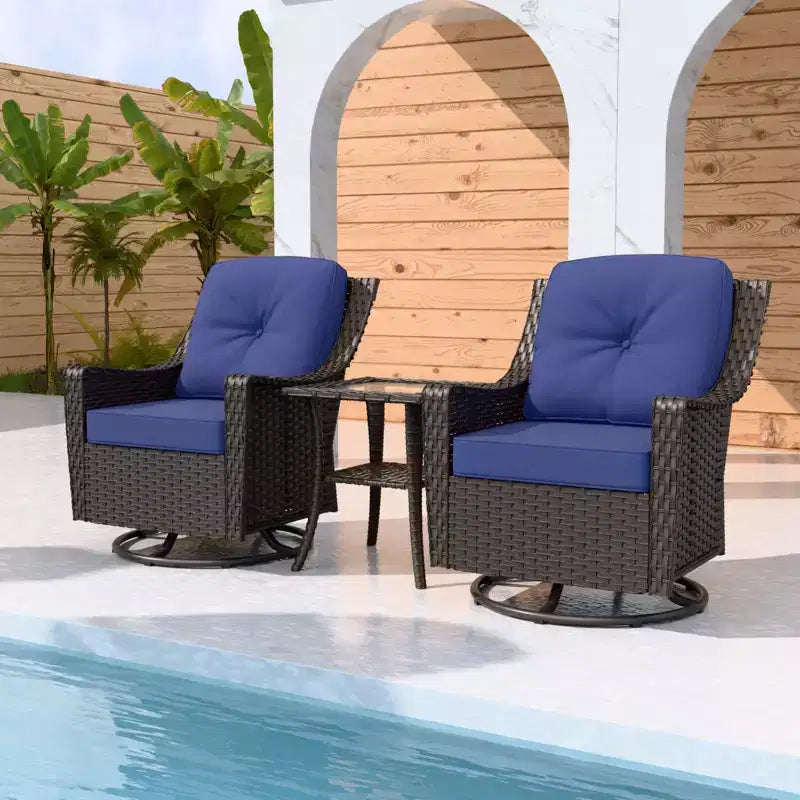 EAGLE PEAK Azure Bay 3 Piece Outdoor Wicker Bistro Set, Patio Swivel Rocking Chairs with Side Table